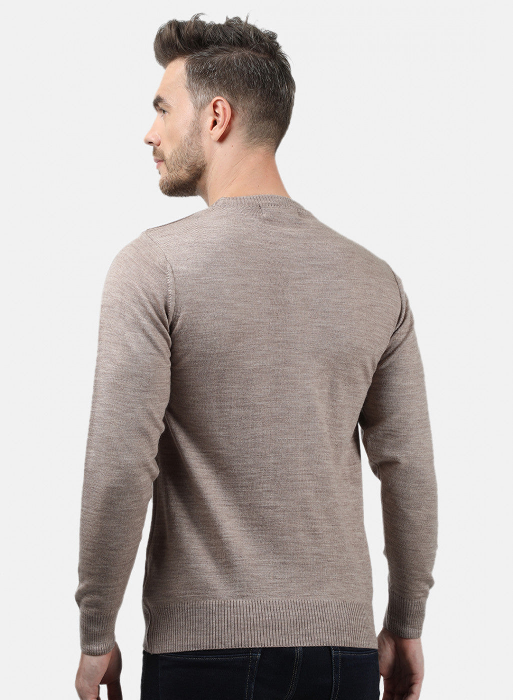 Men Beige Solid Pullover