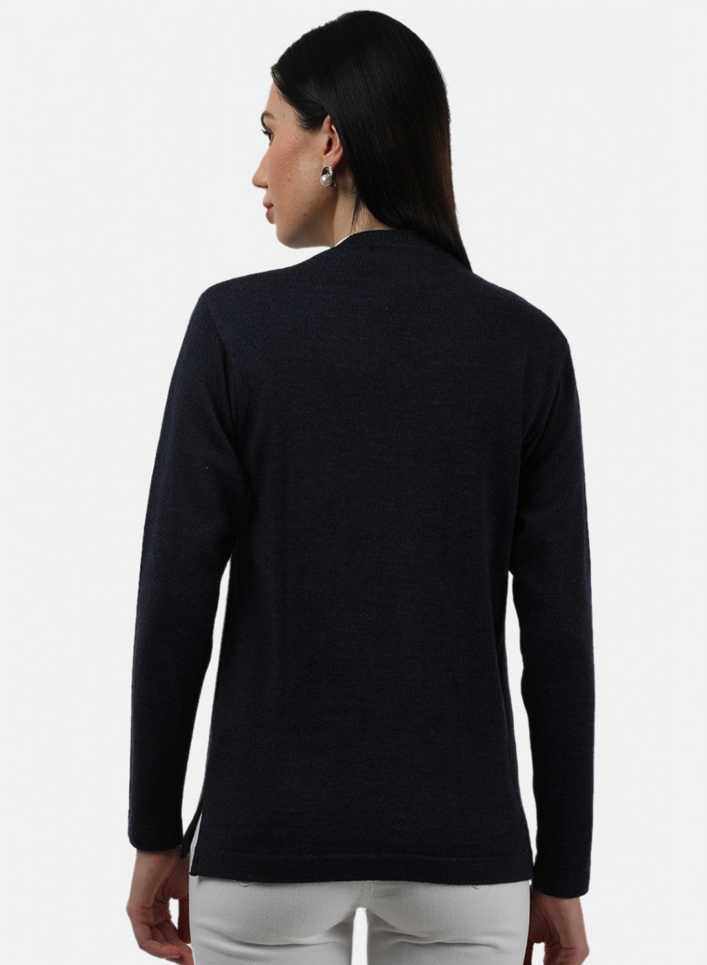 Women Navy Blue Solid Cardigan