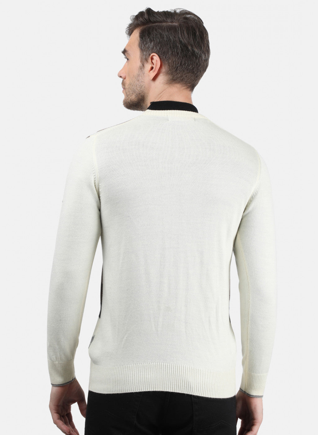 Men White & Grey Solid Pullover