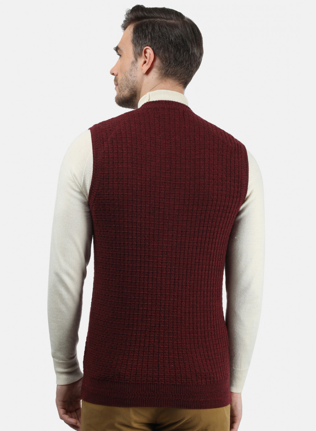 Men Maroon Self Design Cardigan