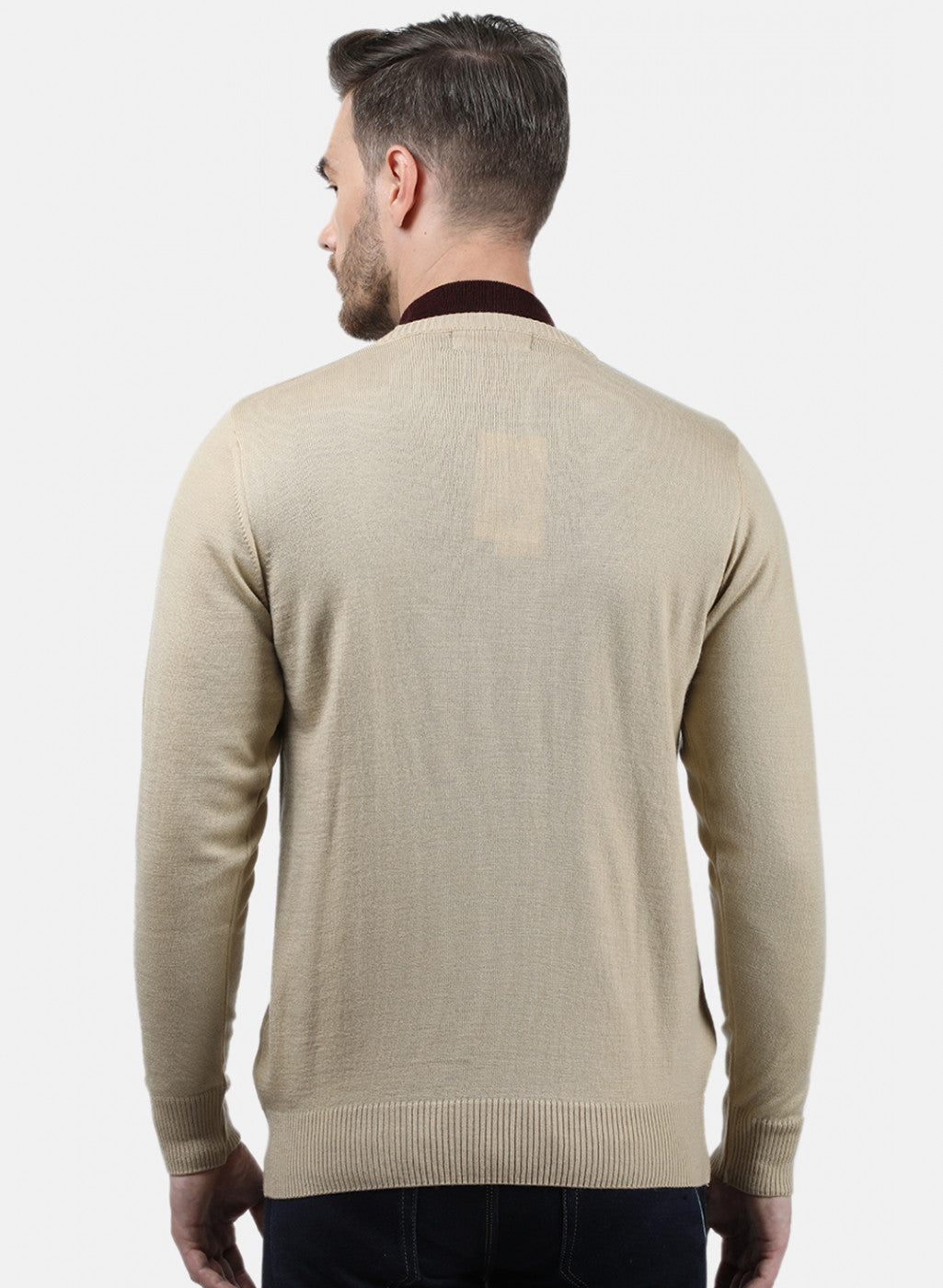 Men Beige Solid Pullover