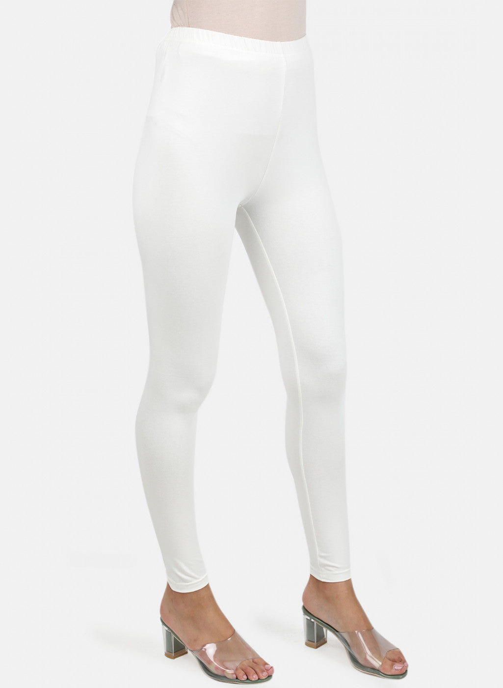 Womens White Plain Legging