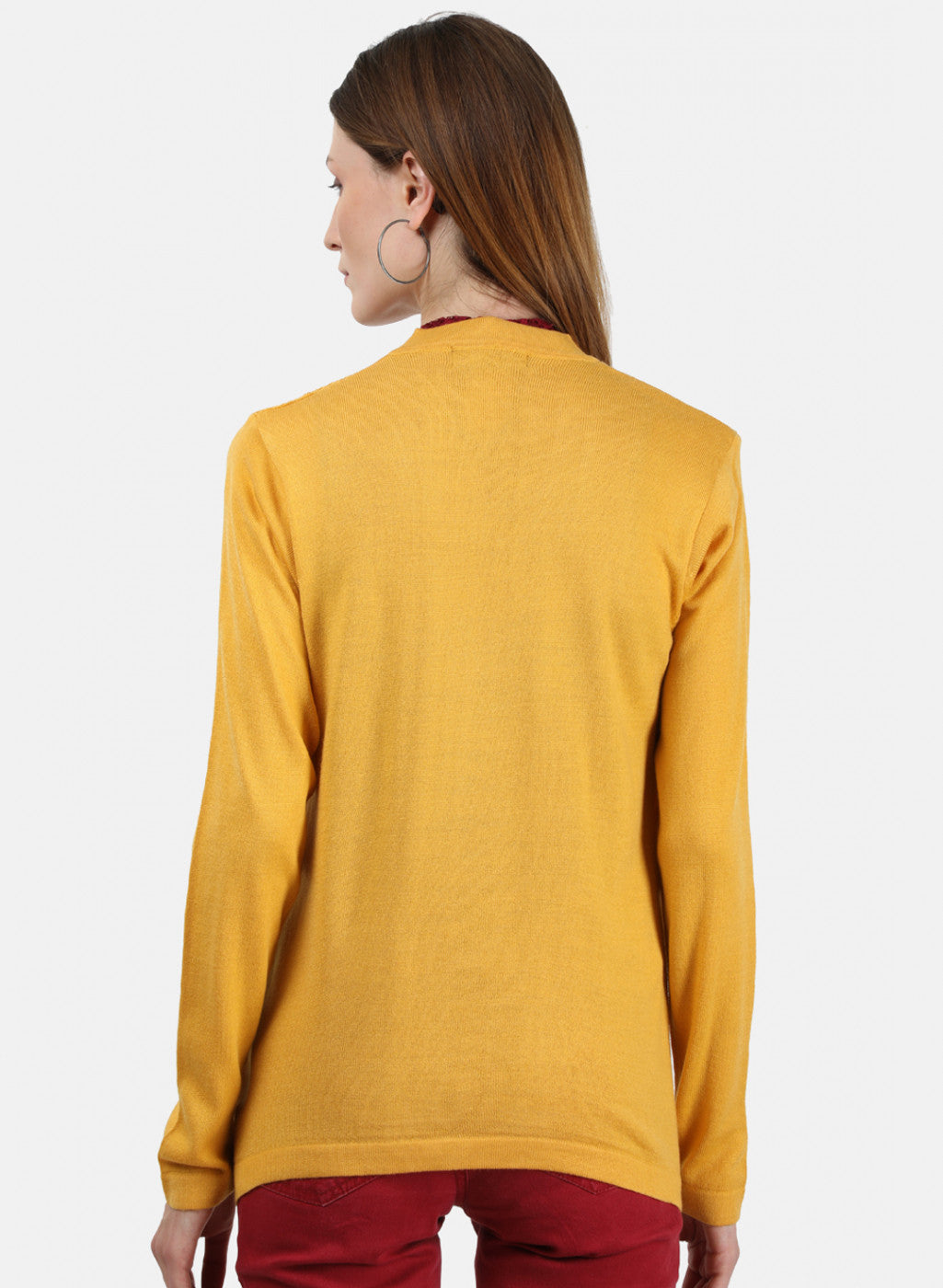 Women Yellow Self Cardigan