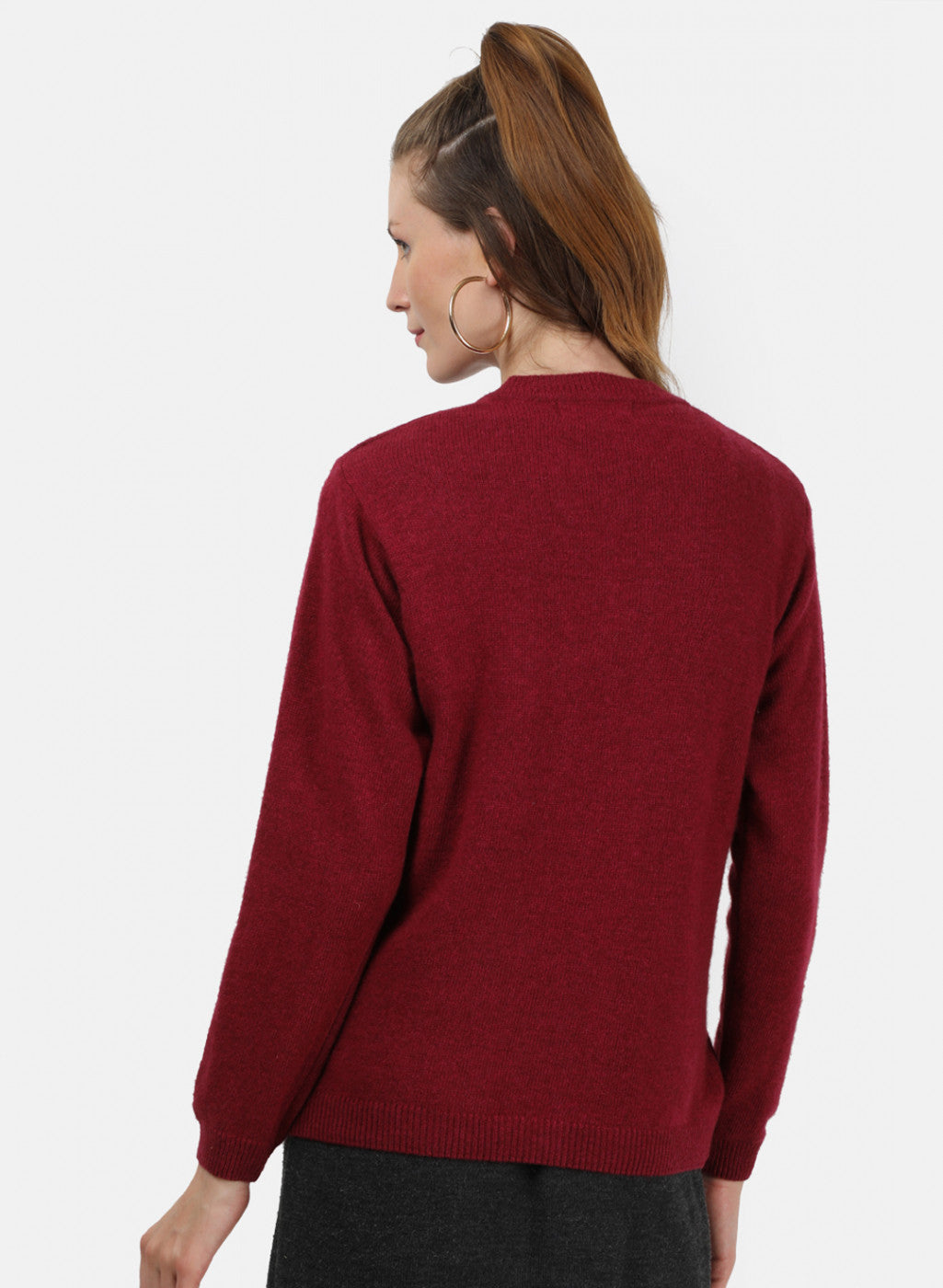 Women Maroon Solid Cardigan