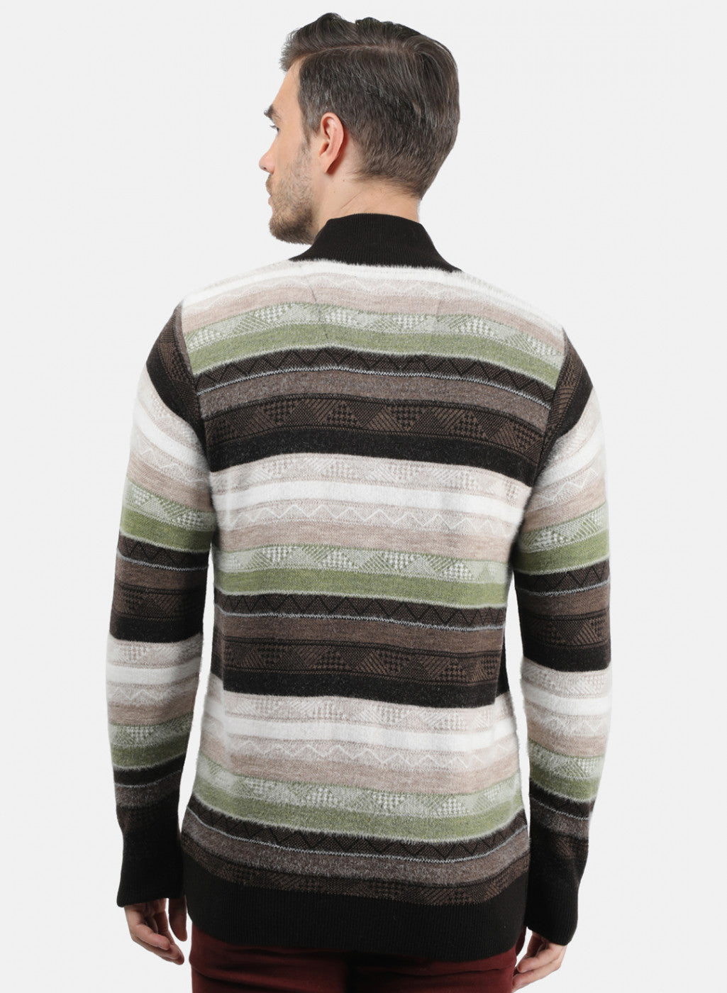 Men Brown & Green Solid Pullover