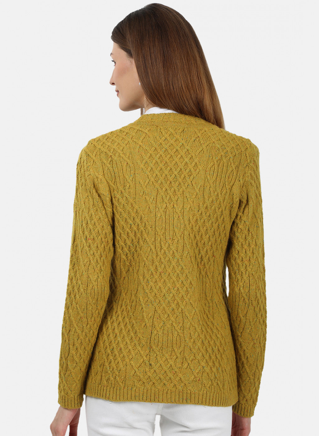 Women Yellow Self Design Cardigan