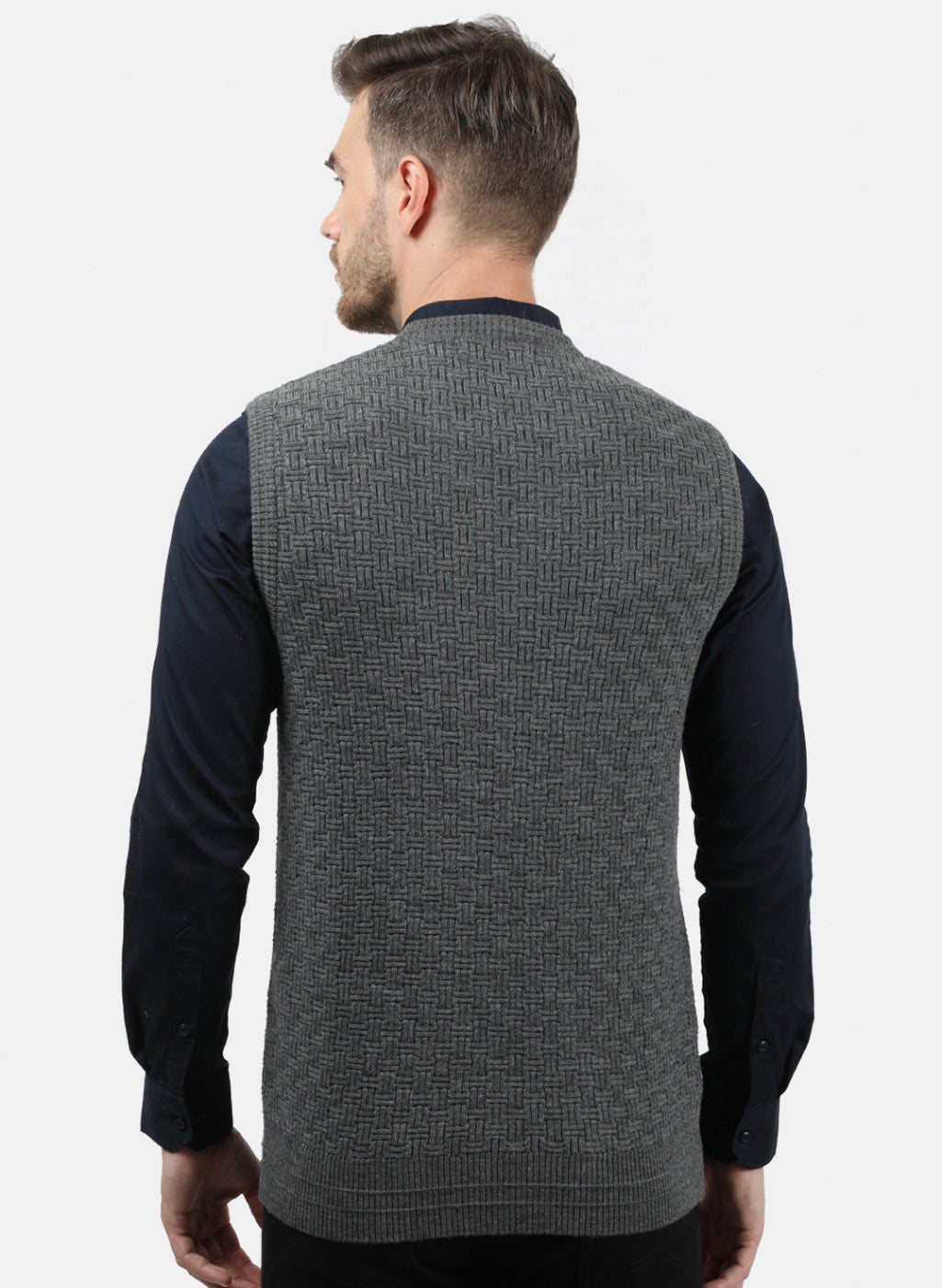 Men Grey Self Sweater