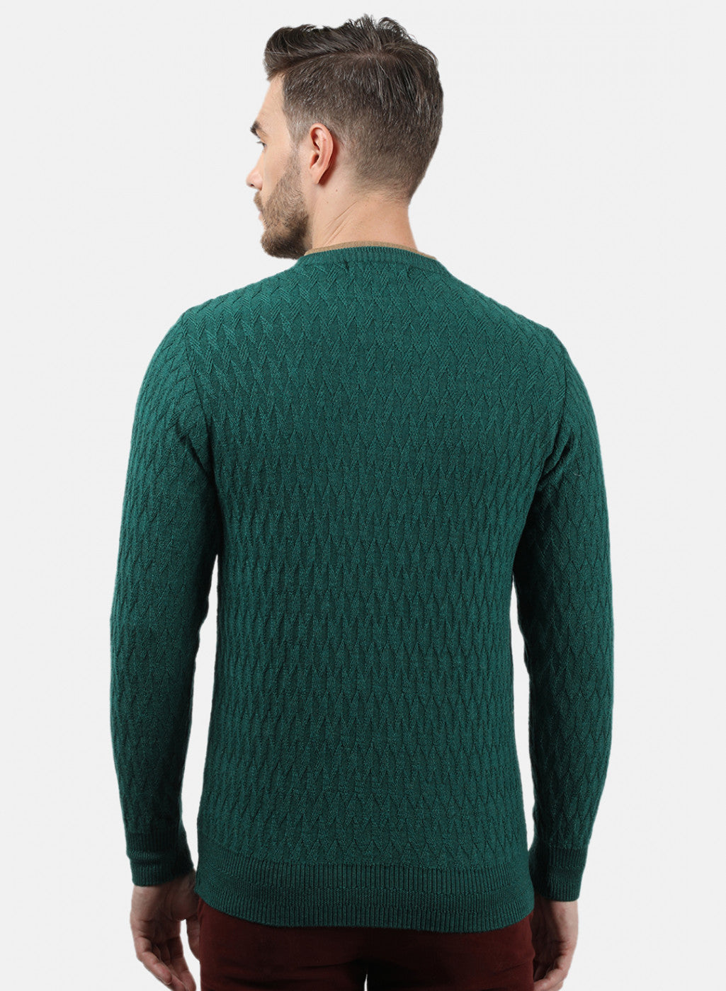 Men Green Self Pullover