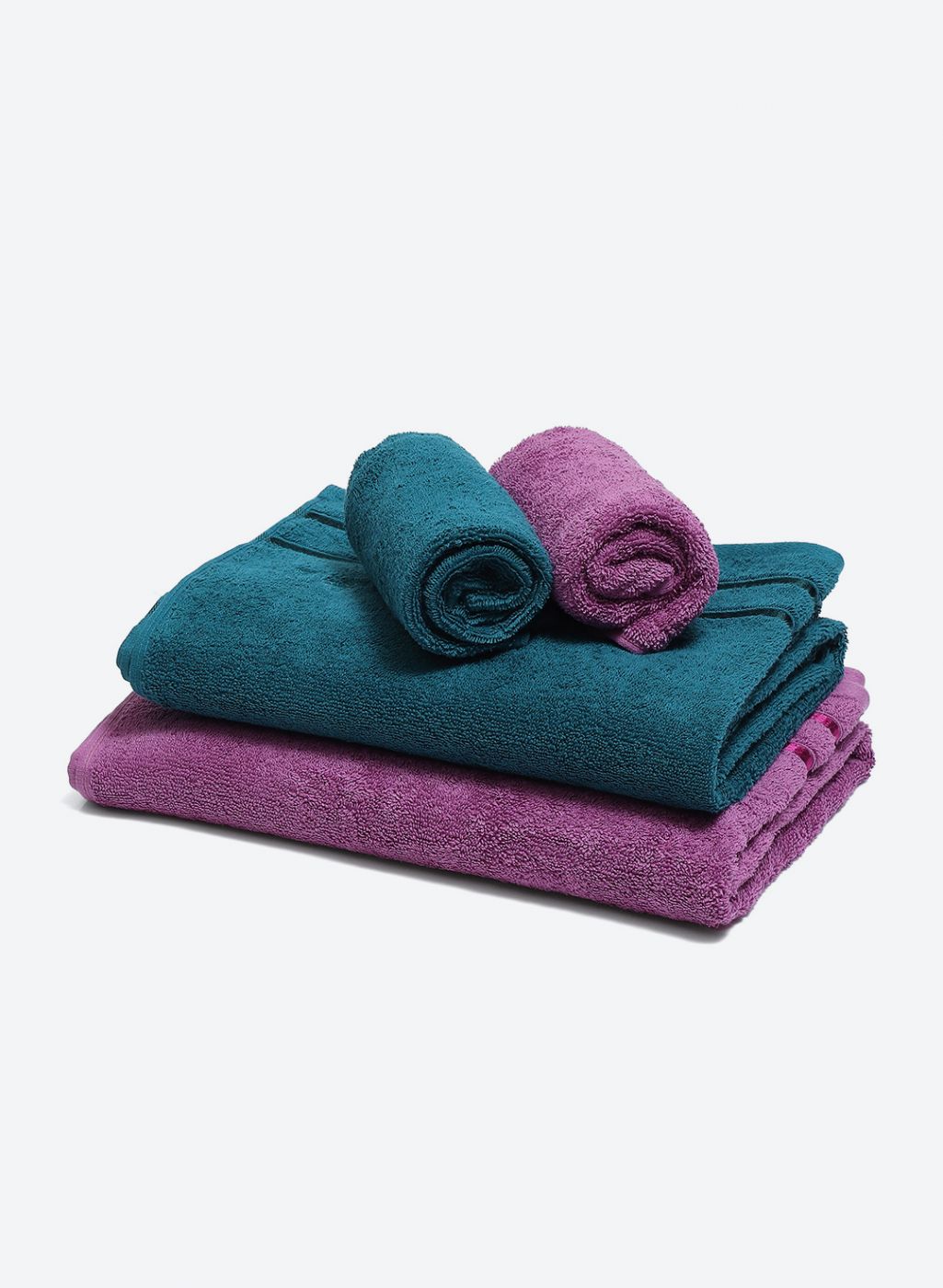 Purple & Teal Blue Cotton 525 GSM Towel Set Pack of 4 (2 Bath & 2 Hand Towels)