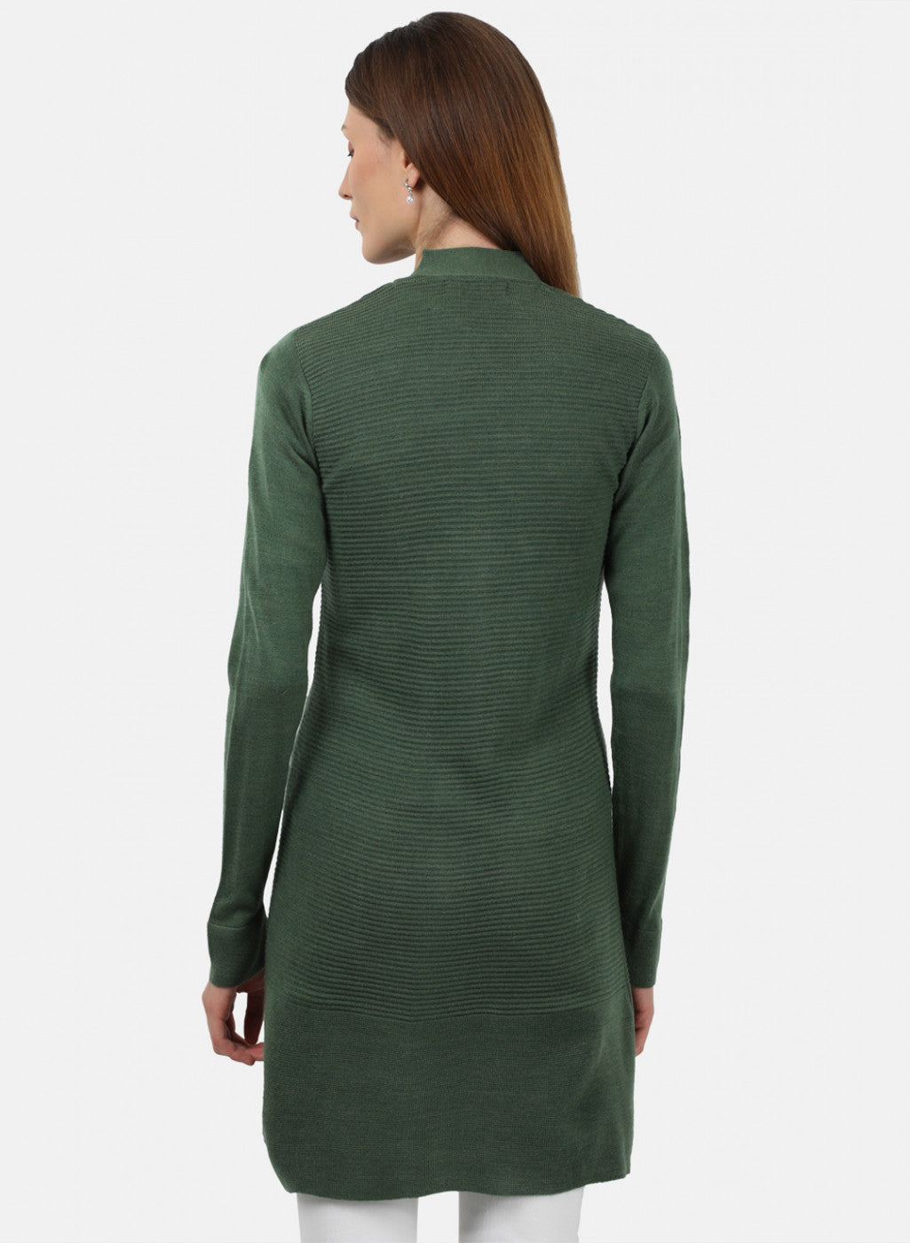 Women Green Self Design Cardigan