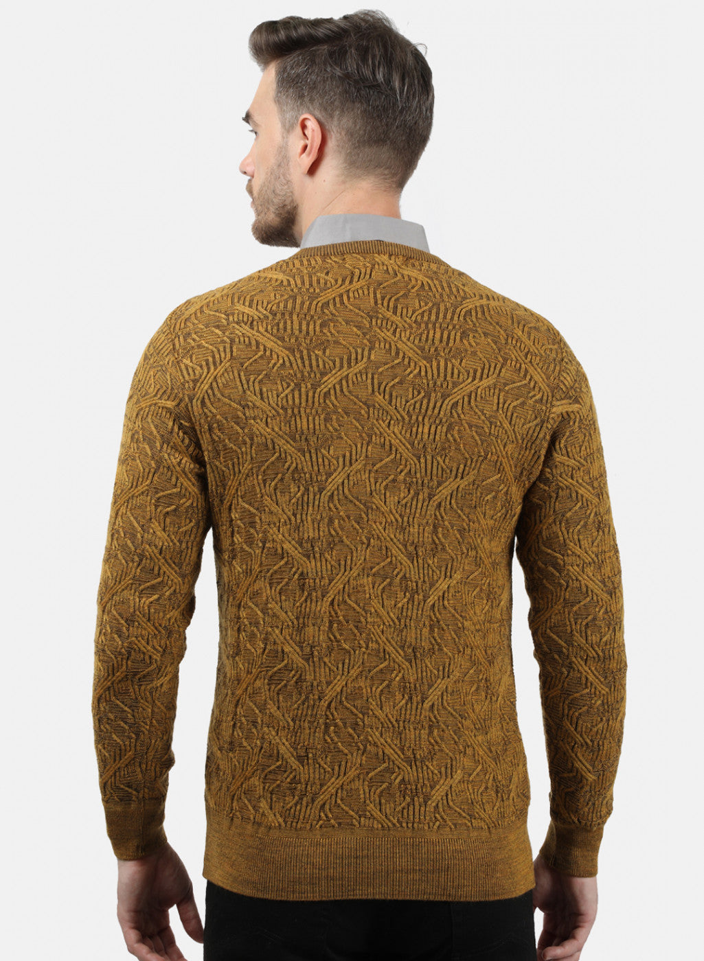 Men Mustard Self Pullover