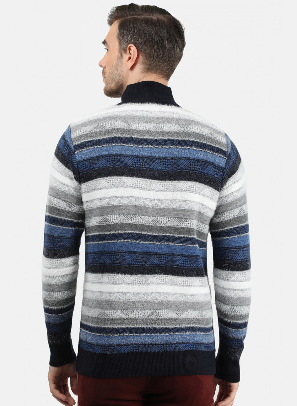 Men NAvy Blue & White Solid Pullover