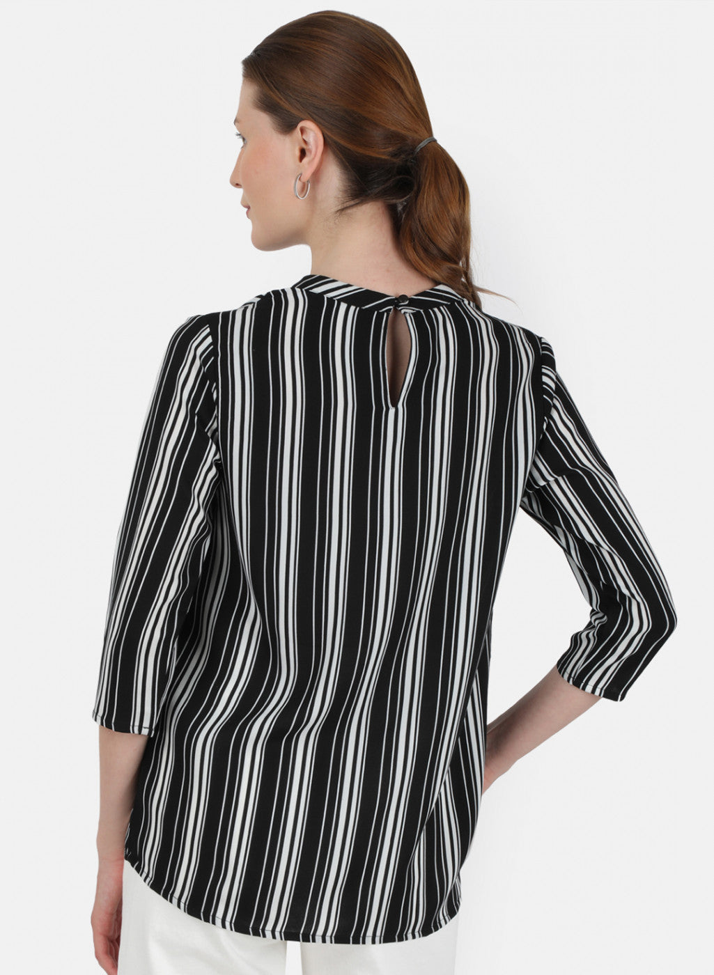 Womens Black & Cream Stripe Top