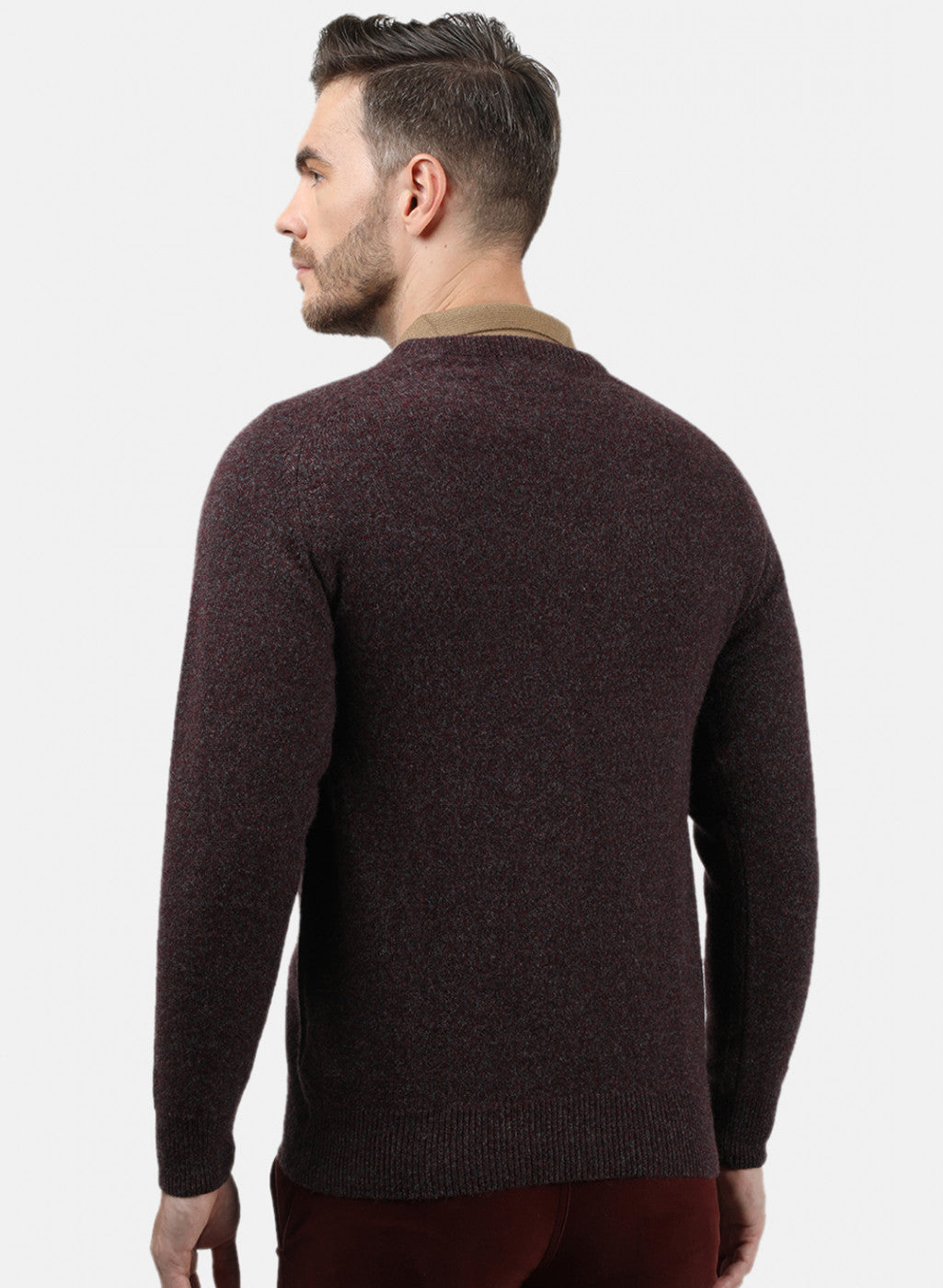 Men Grey & Maroon Solid Pullover