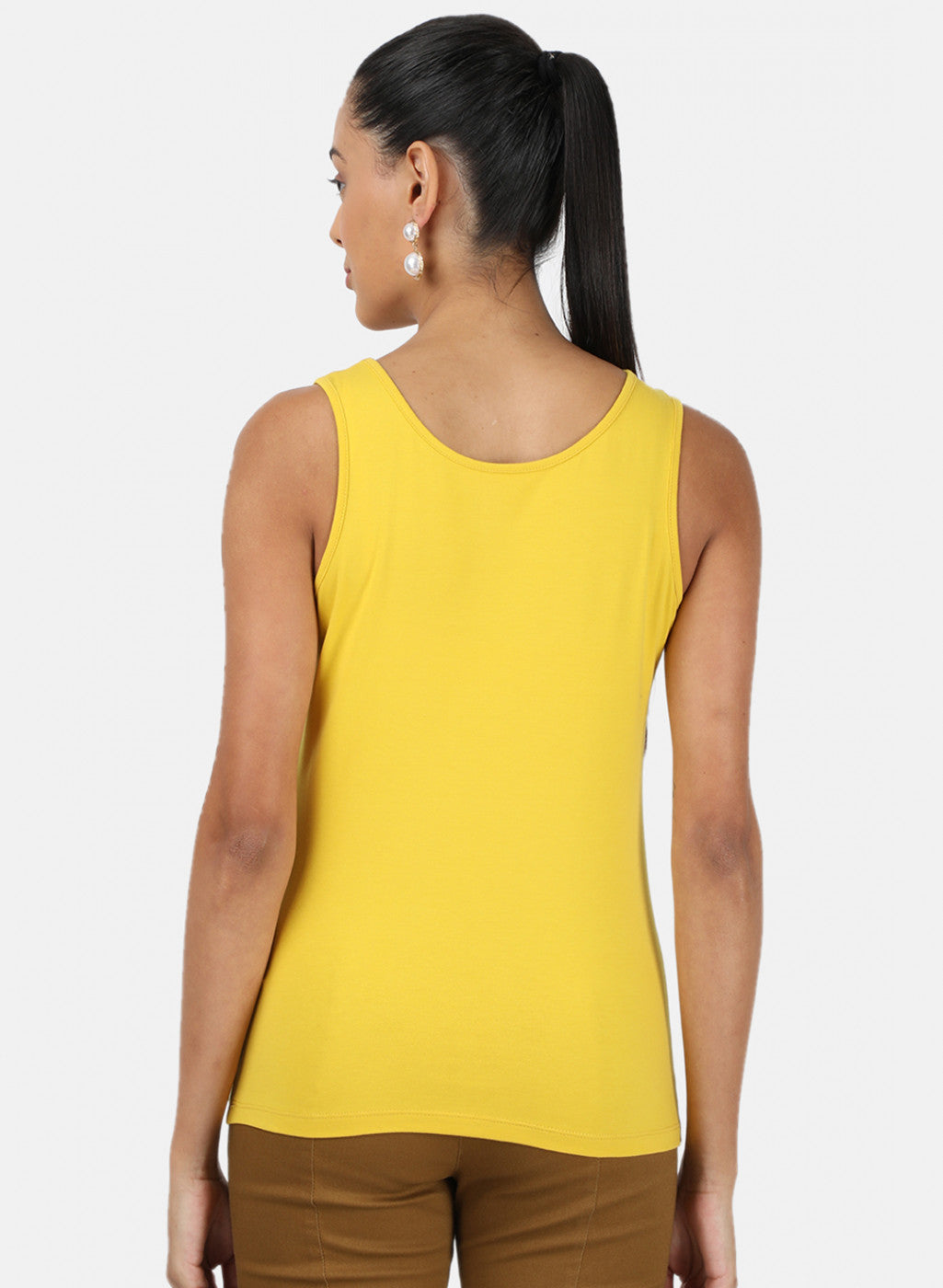 Womens Yellow Plain Spaghetti