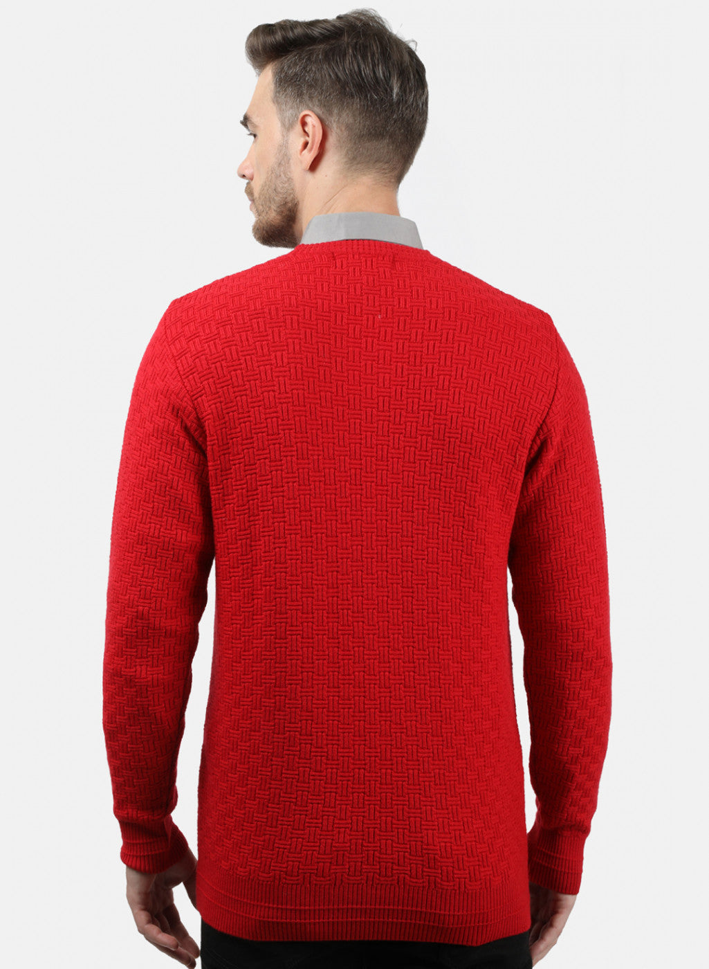 Men Red Self Pullover