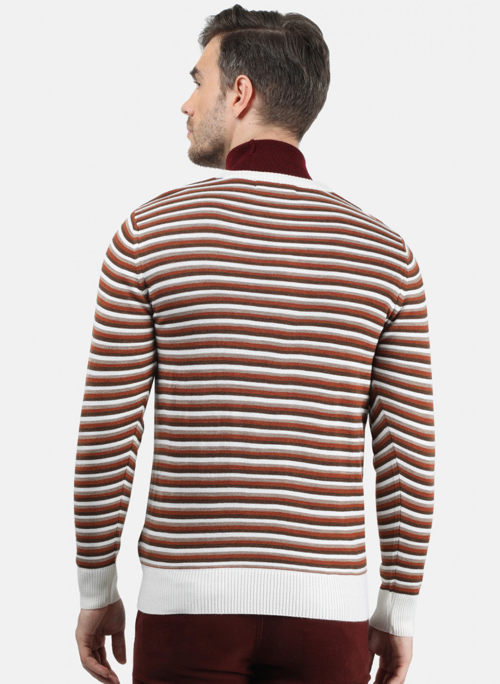 Men White & Brown Solid Pullover