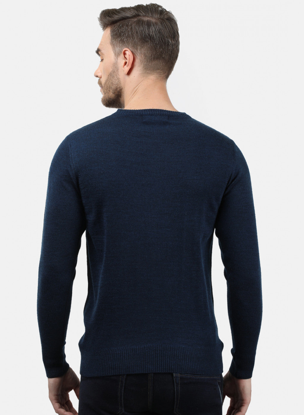 Men Navy Blue Solid Pullover