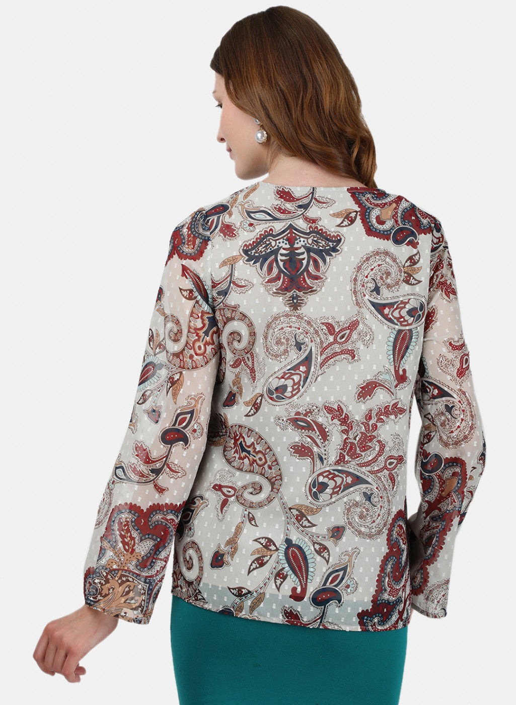 Womens Cream & Maroon Printed Top