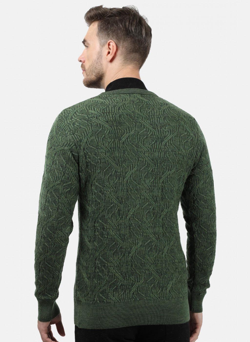 Men Green Self Pullover