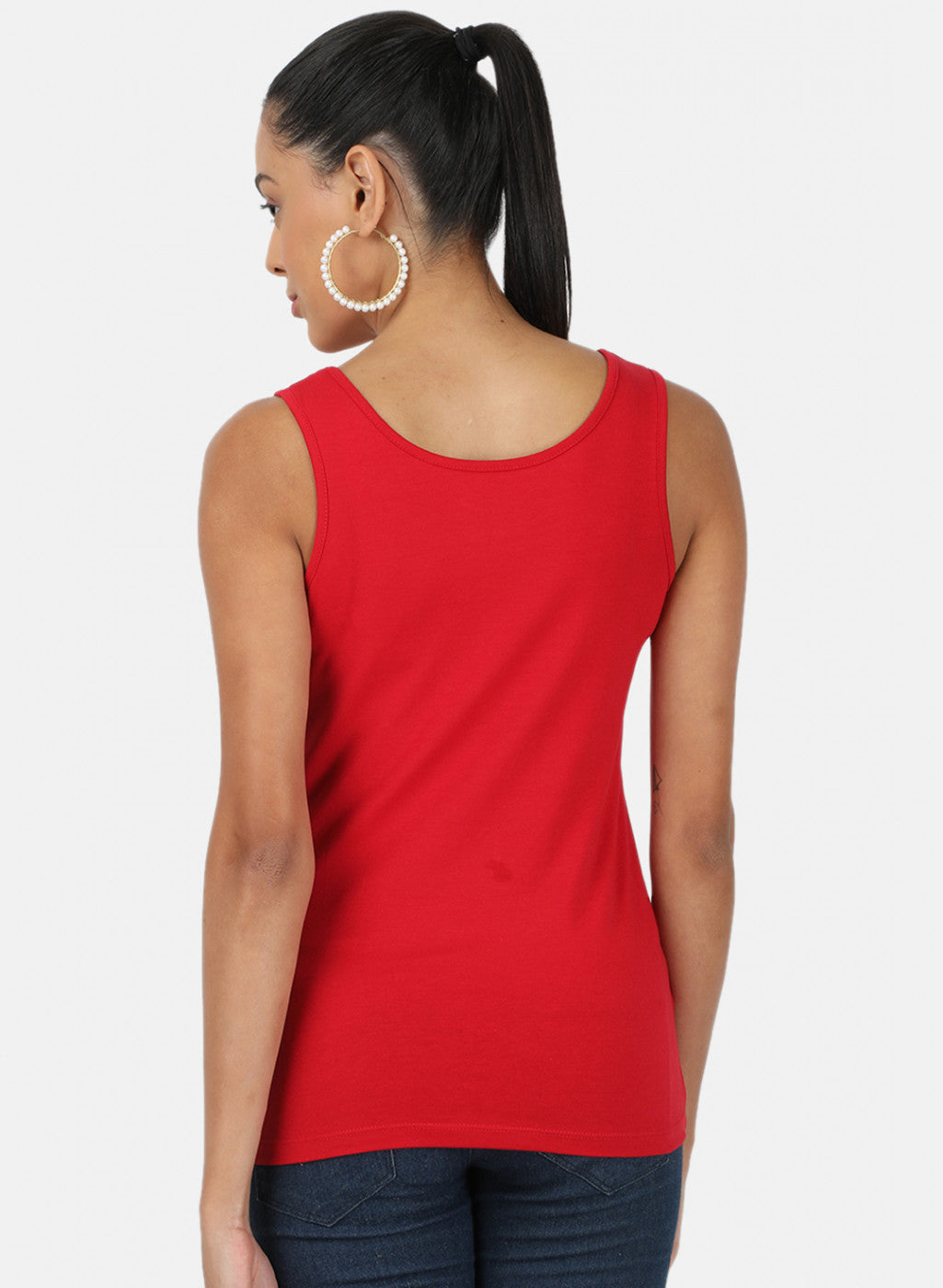 Womens Red Plain Spaghetti