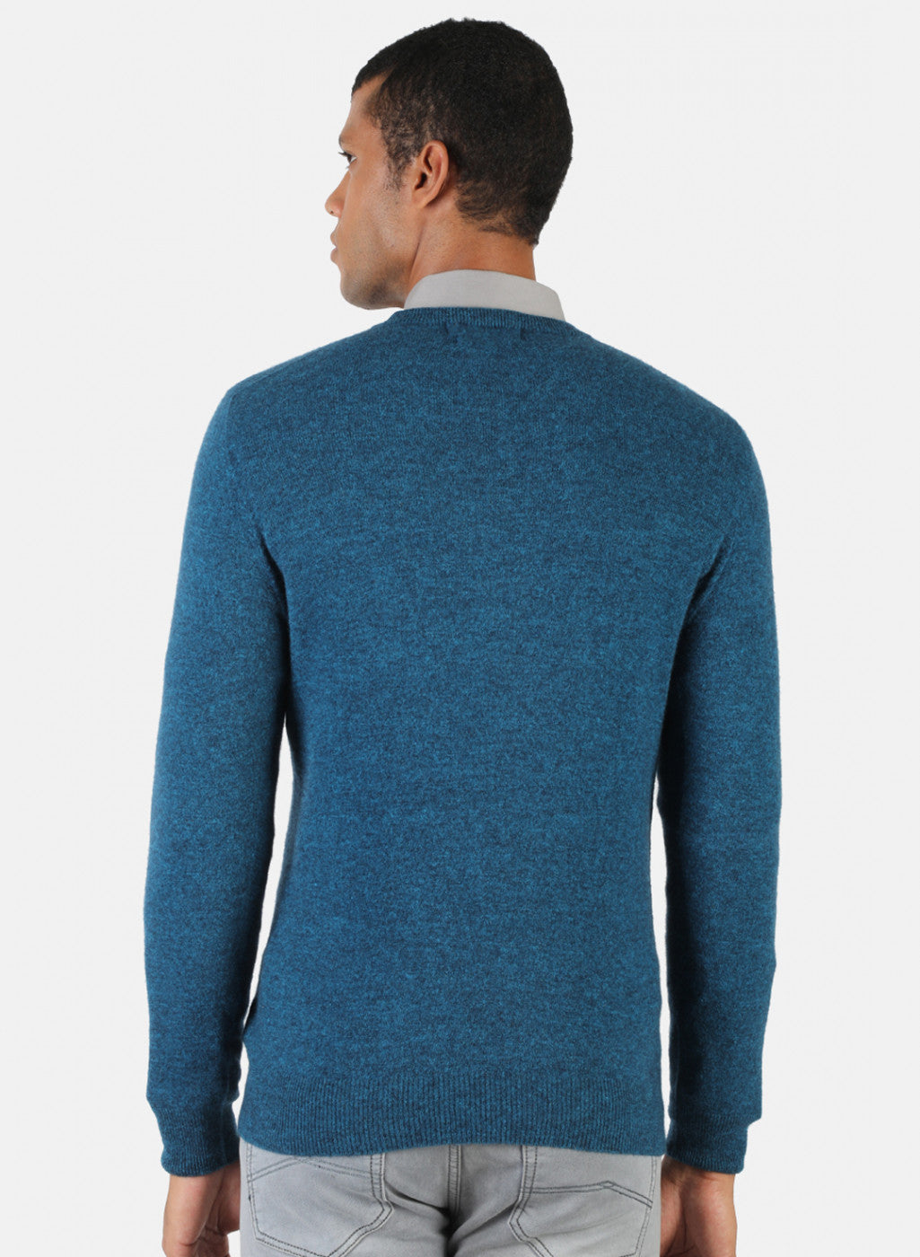 Men Blue Melange Solid Pullover