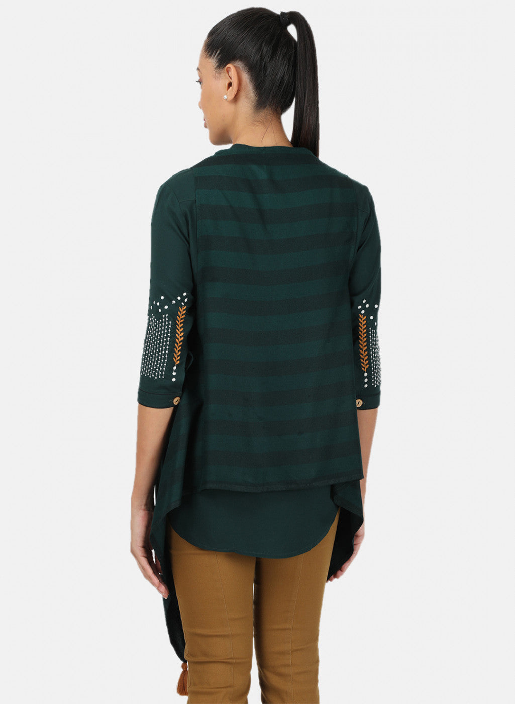 Womens Green Printed Shrug