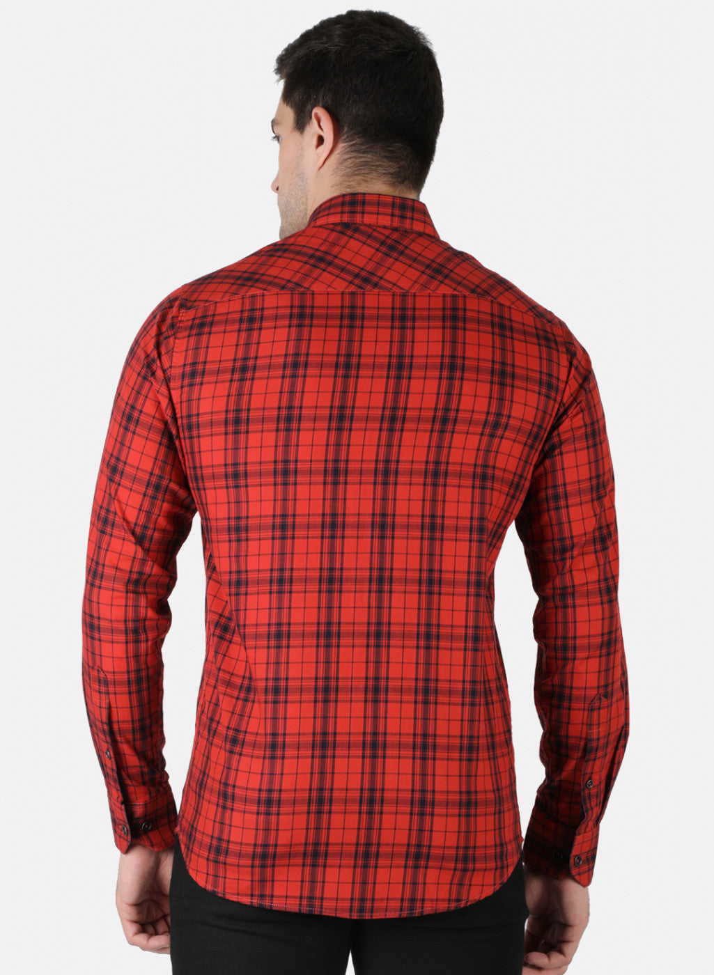 Men Orange Check Shirt