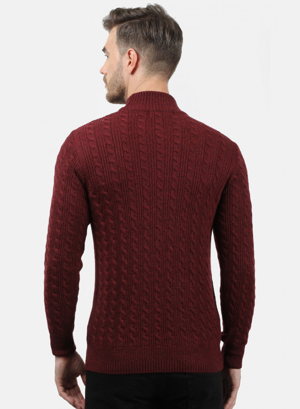 Men Maroon Self Pullover