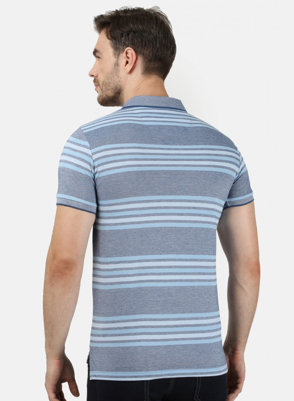 Mens Sky Blue Stripe Collar T-Shirts