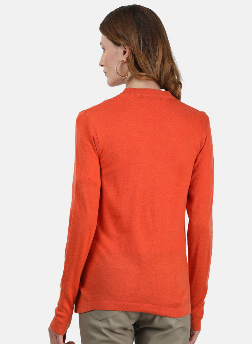 Women Orange Self Cardigan