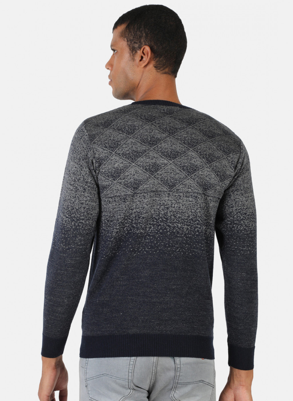 Men Grey & NAvy Solid Pullover