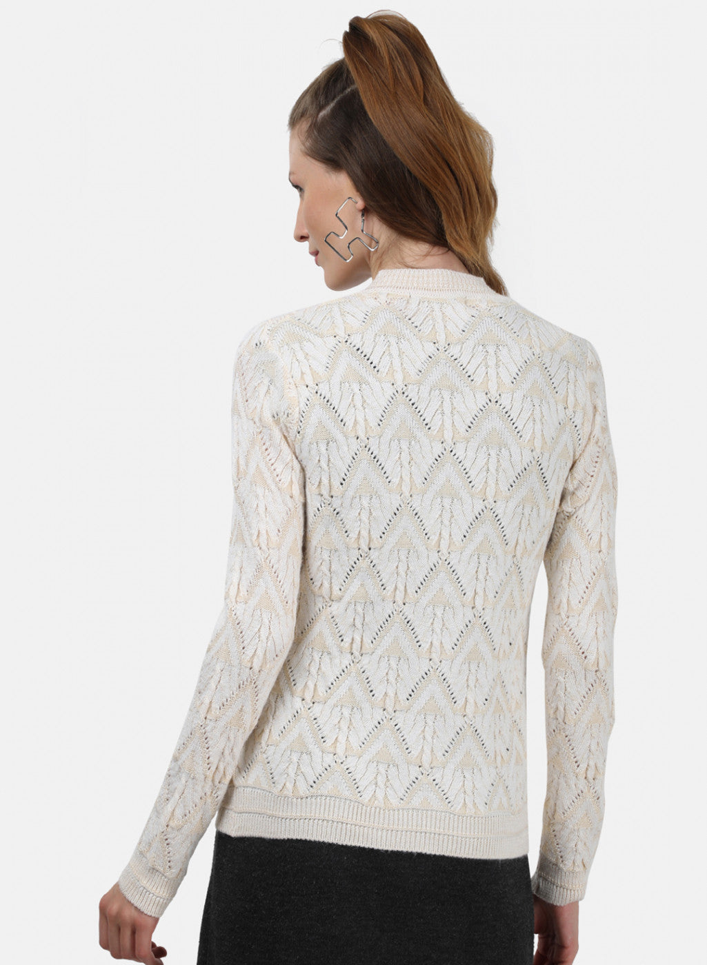 Women White Self Cardigan