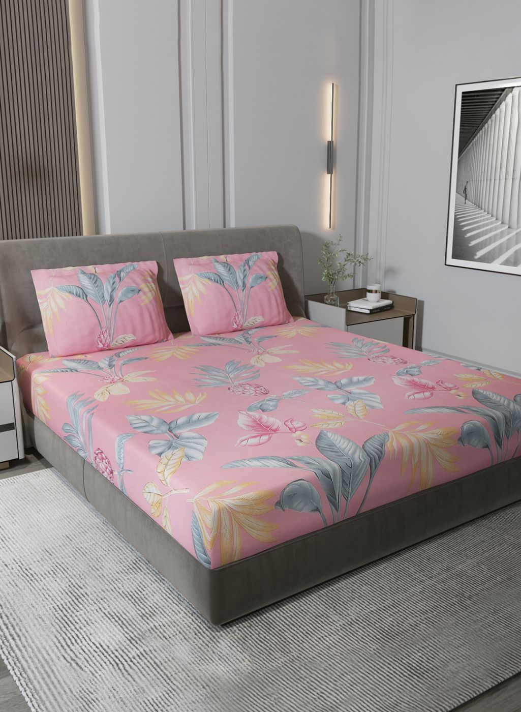 130 GSM Polyester Queen Bedsheet with 2 Pillow Covers