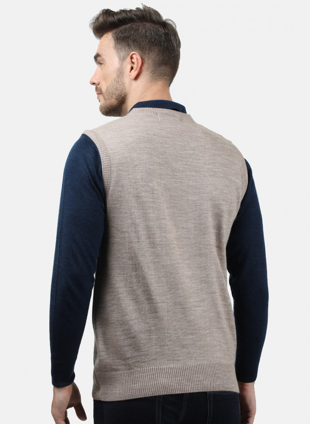 Men Beige Solid Sweater