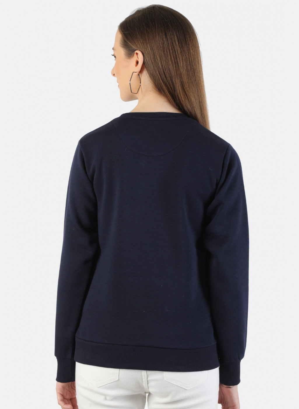 Women Navy Blue Embroidered Sweatshirt