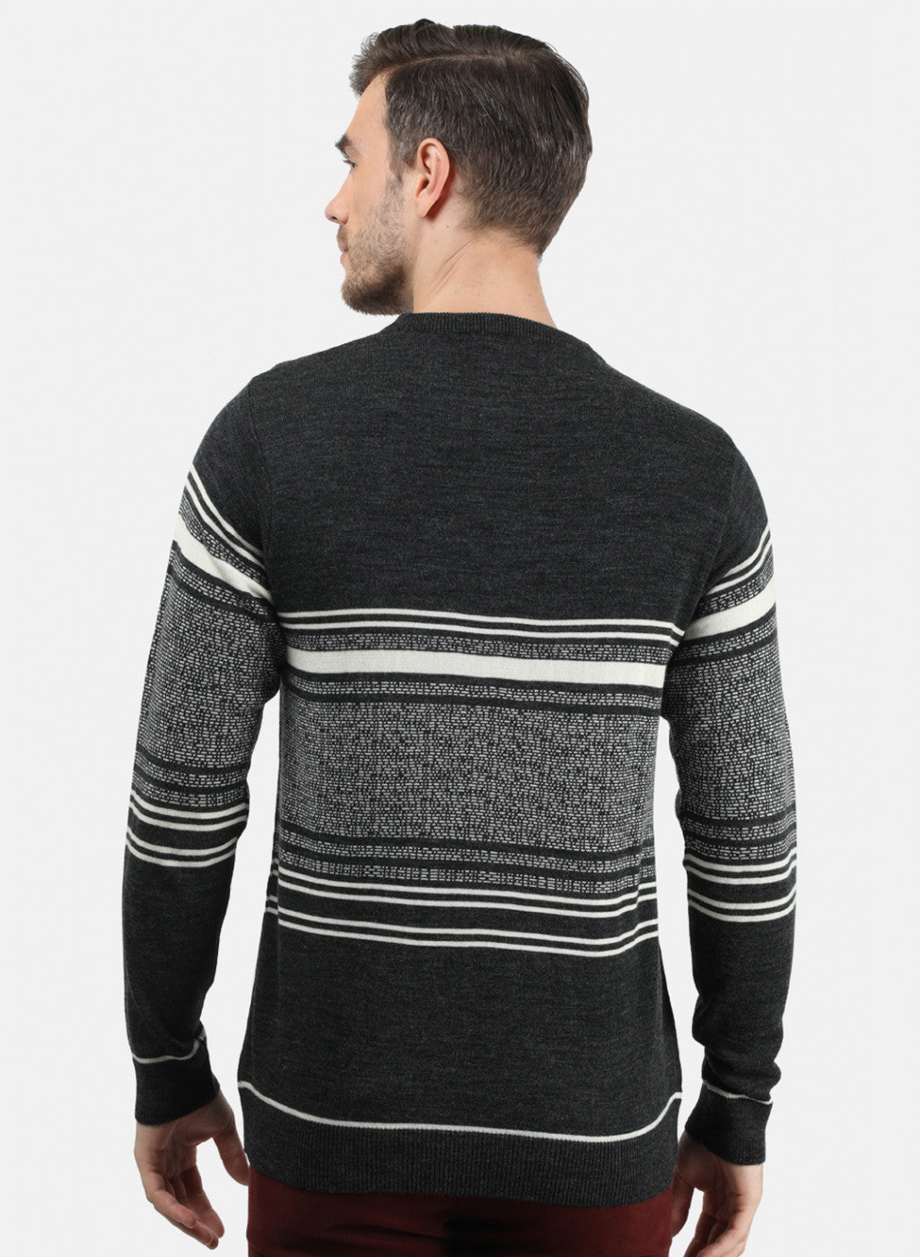 Men Grey & White Solid Pullover