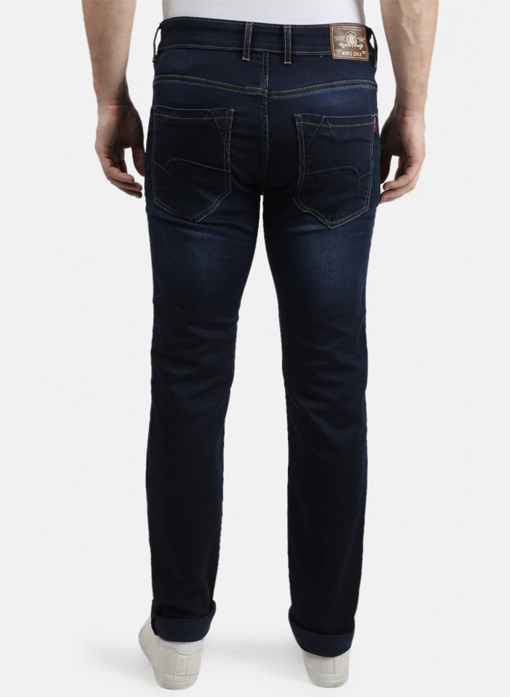 Men Navy Blue Light Wash Trouser