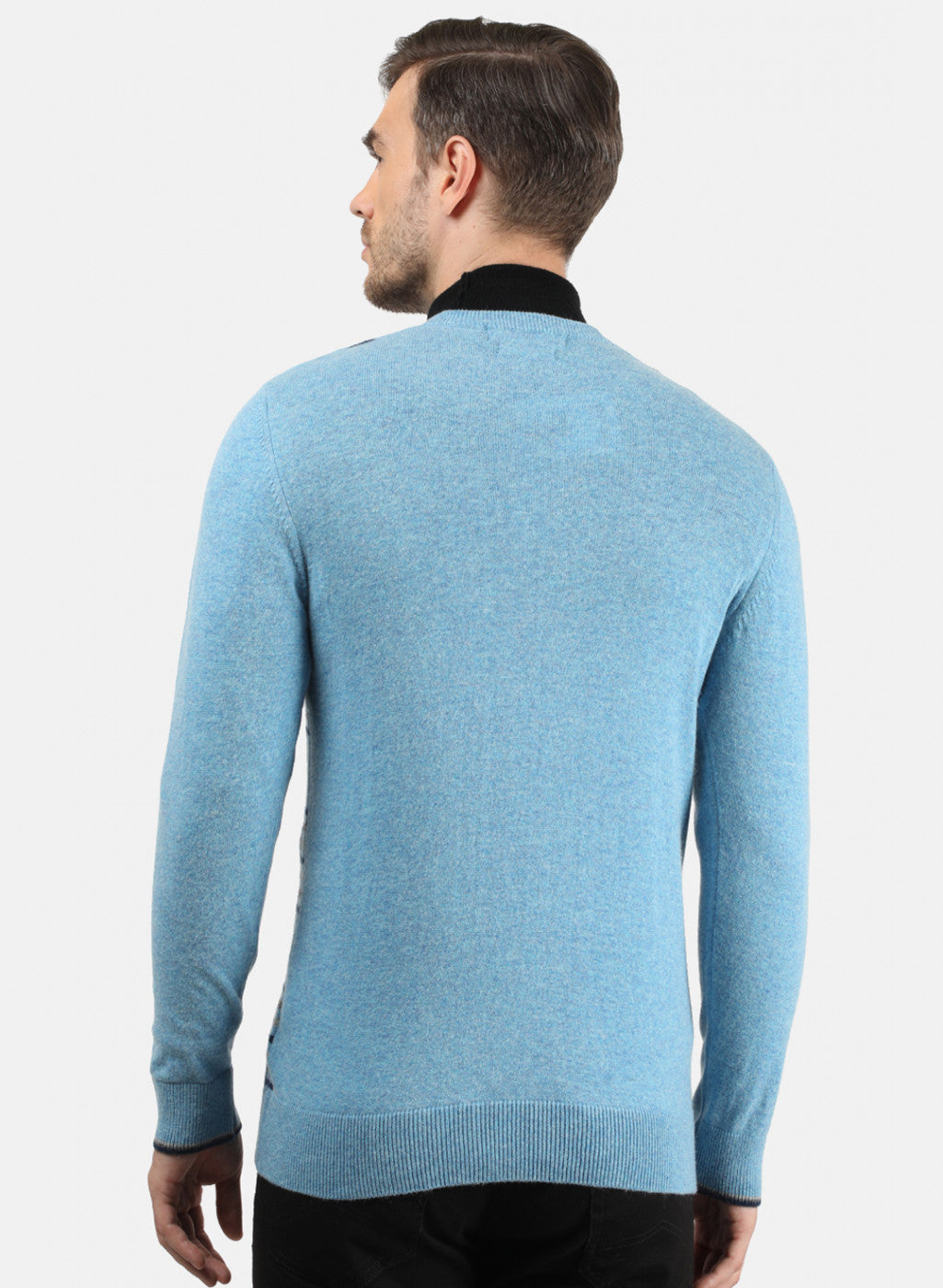 Men Sky Blue Solid Pullover