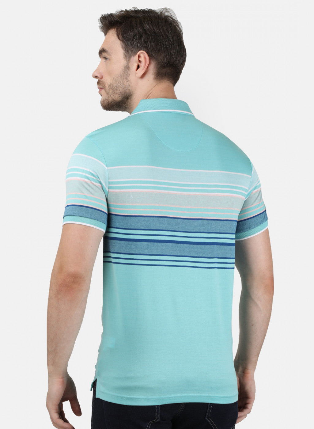 Mens Sea Green Stripe Collar T-Shirts