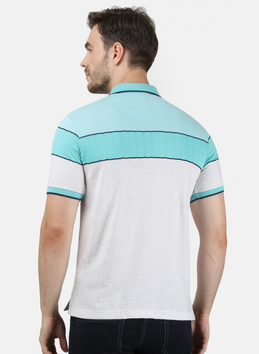 Mens Sea Green Stripe Collar T-Shirts