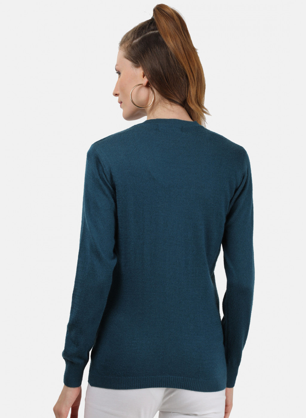 Women Teal Blue Solid Cardigan