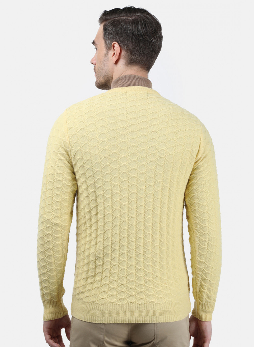 Men Yellow Self Design Pullover