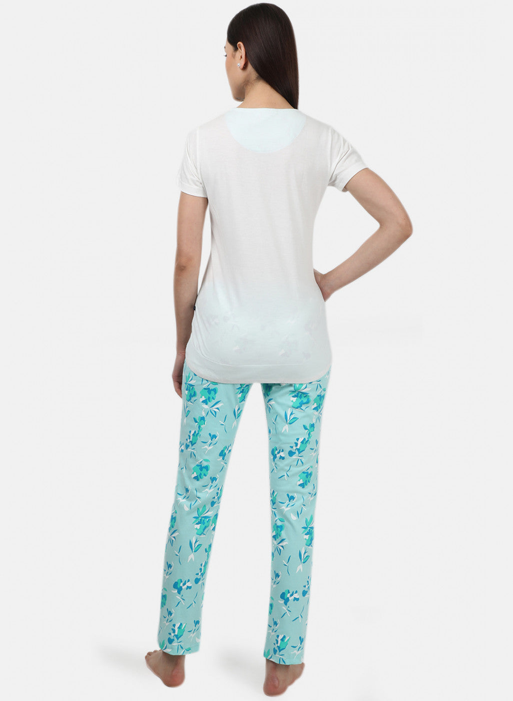 Womens Off White & Sea Green Printed Lower Sets