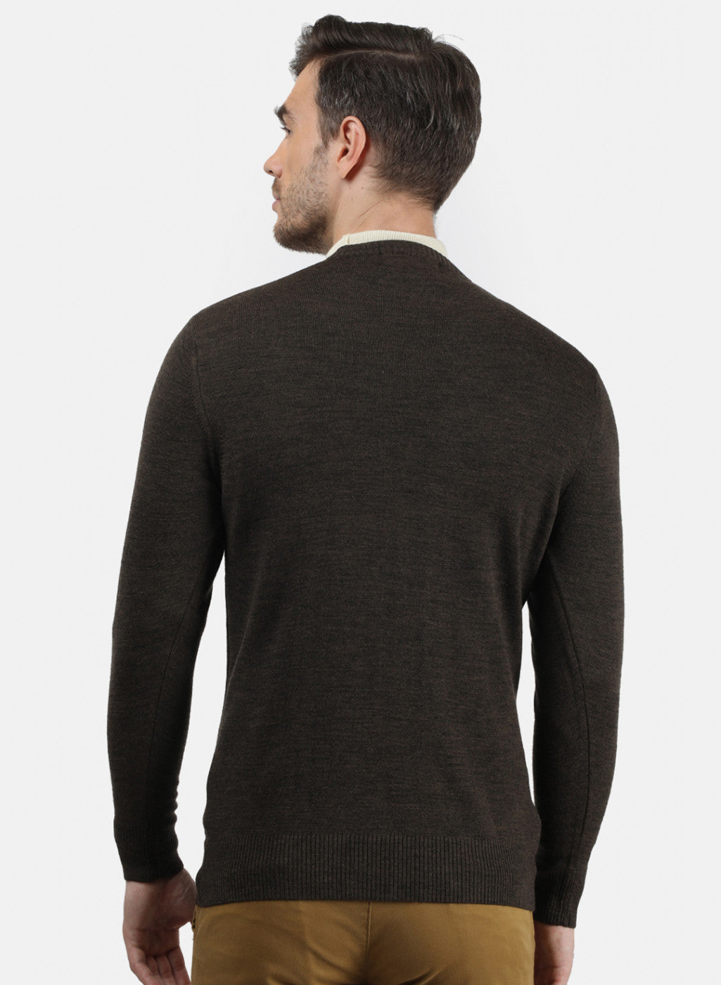 Men Brown & Yellow Solid Pullover