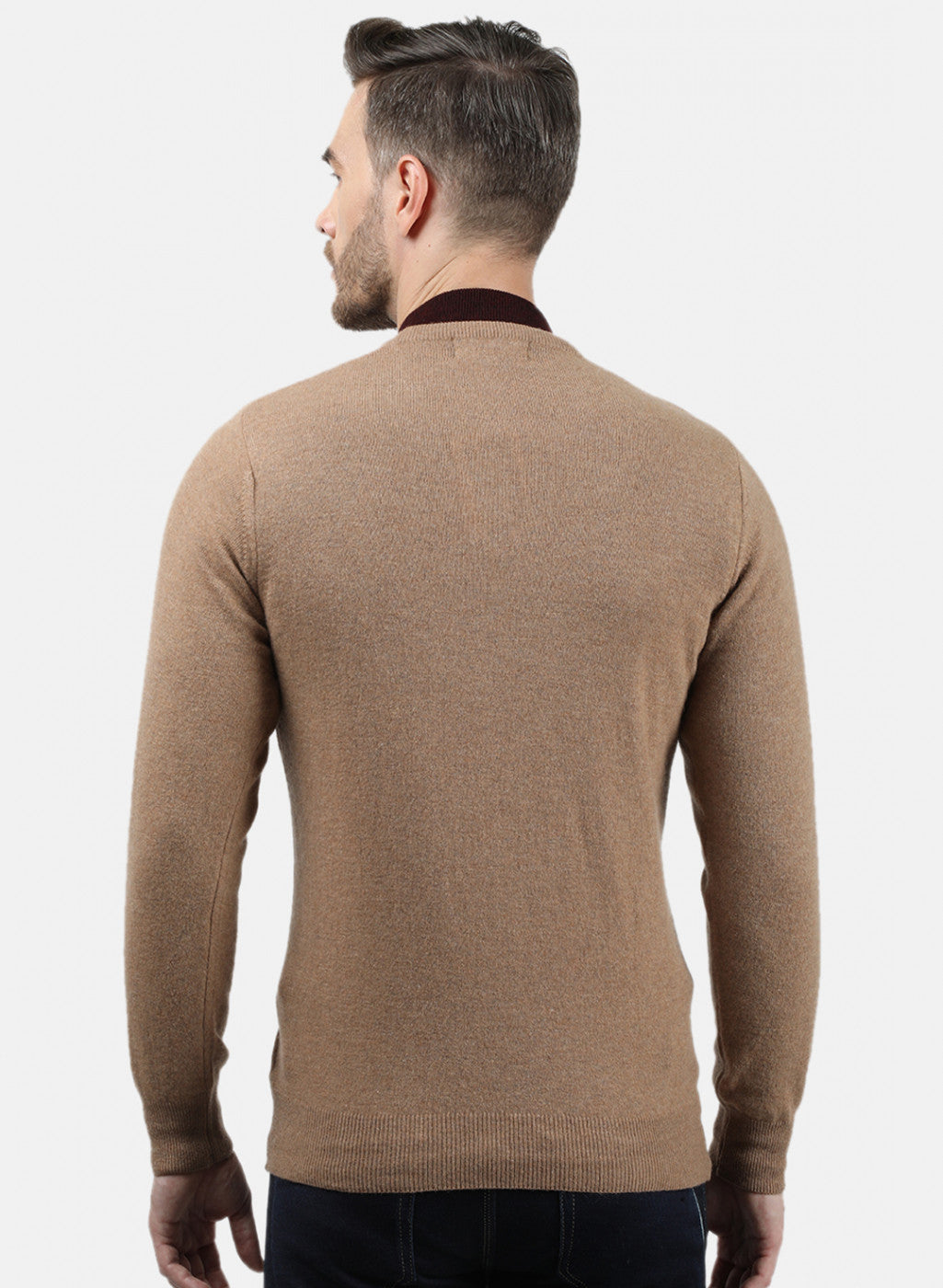 Men Beige Solid Pullover