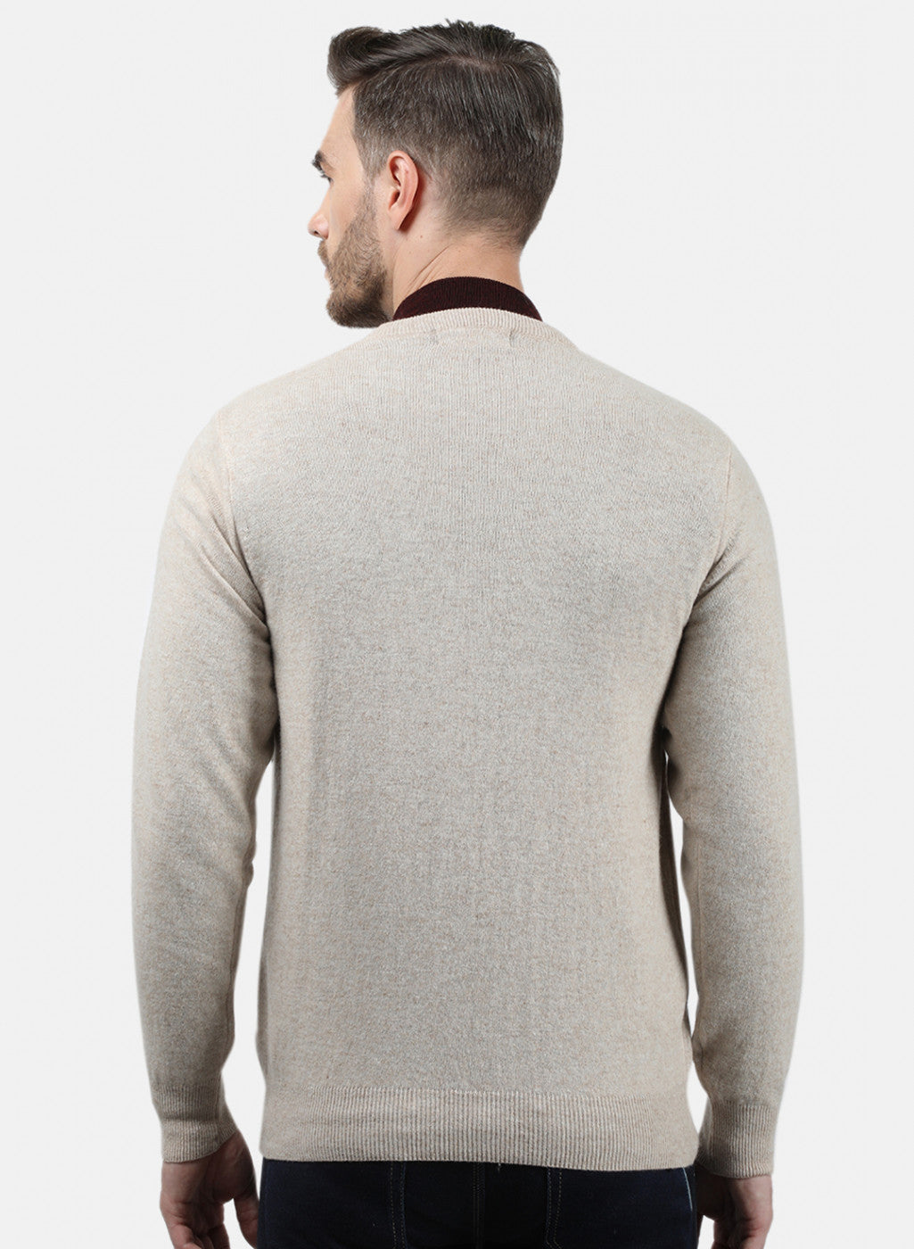 Men Beige Solid Pullover