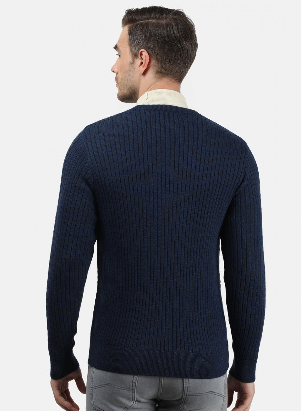 Men NAvy Blue Self Design Pullover