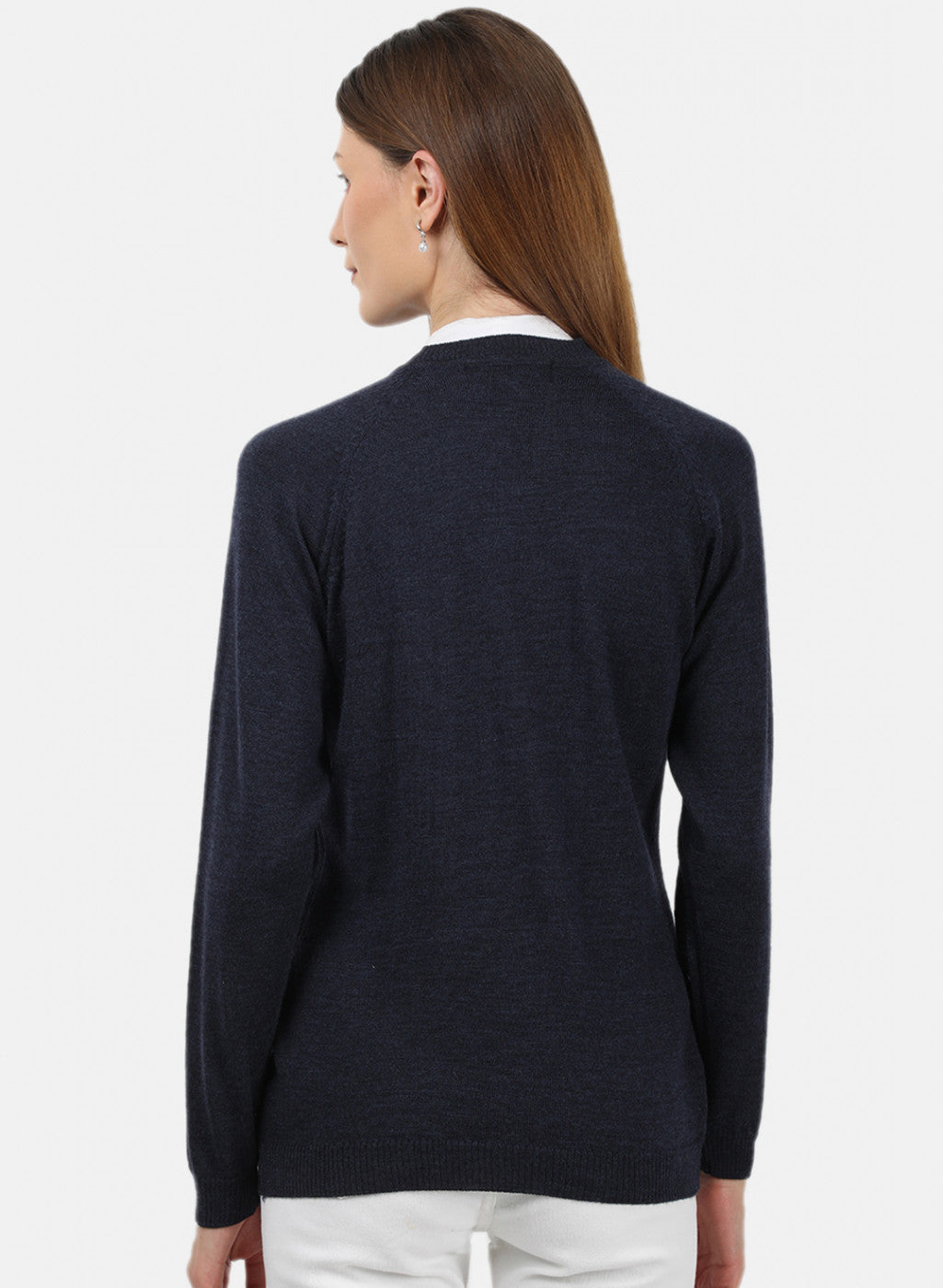 Women Navy Blue Solid Cardigan