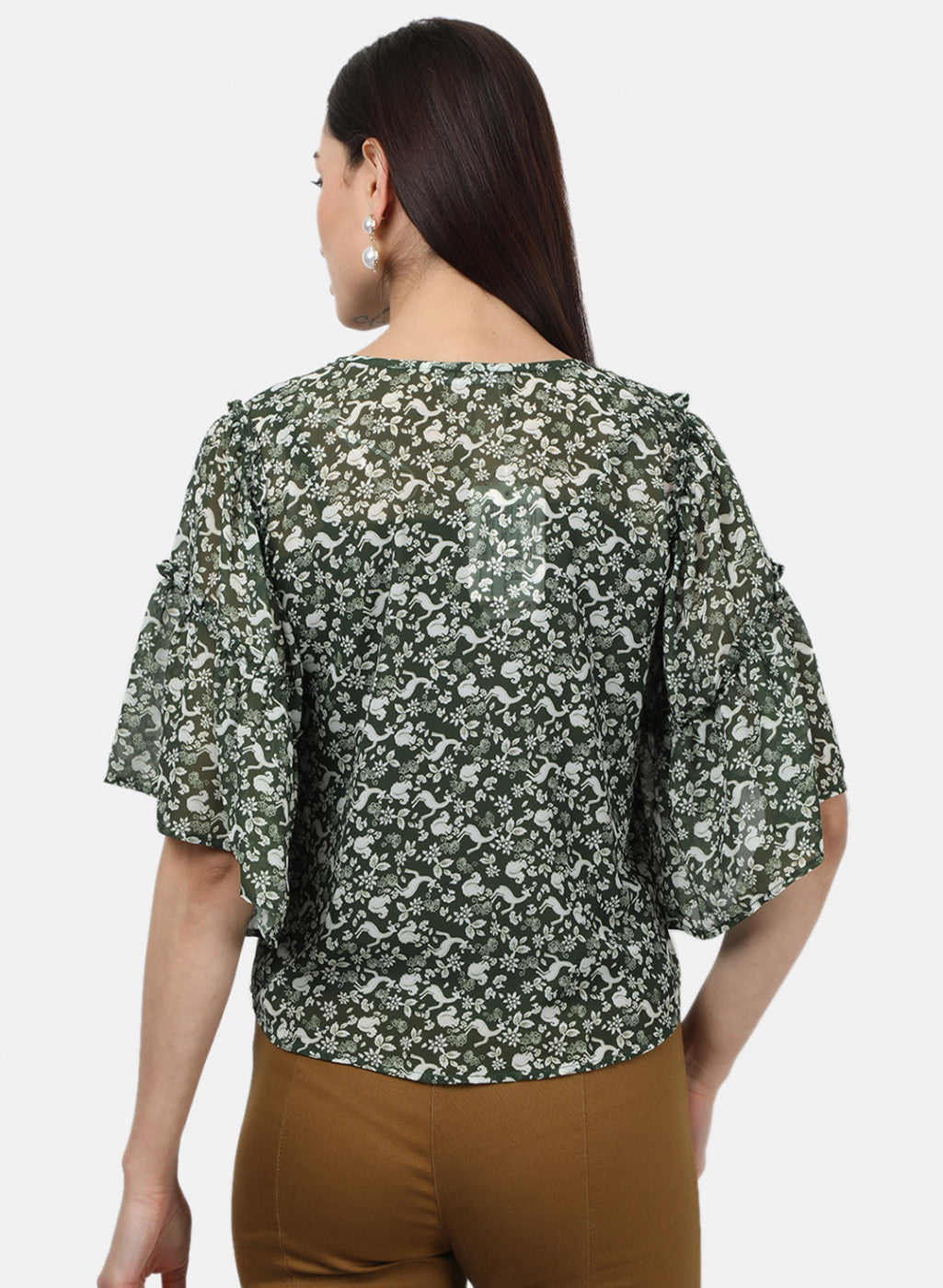 Womens Green Printed Tops